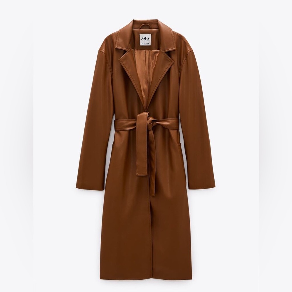 Zara Brown Leather Trench XS